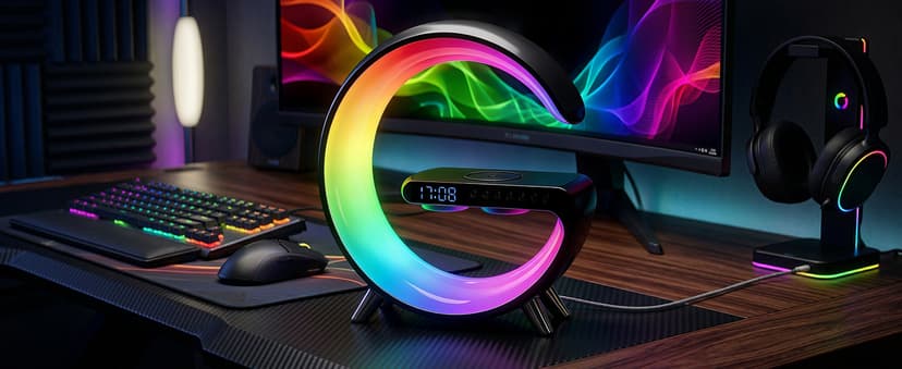 Smart LED Table Lamp for Bedroom with Wireless Charging Bluetooth Speaker, App Controlled Night Light for Kids, Christmas Birthday Gifts for Teens Adults Desk Office Bedroom Decor (Black B0GTYVCXBM