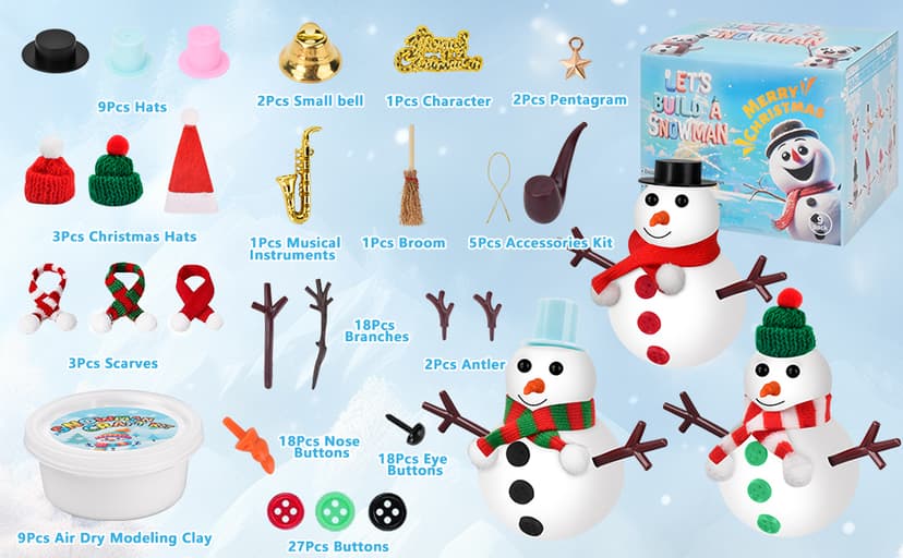Christmas Xmas Birthday Gifts for Teen Boys Girls,Easy-to-Shape Air Dry Modeling Clay,Encourages Creativity&Motor Skills Christmas Crafts Stocking Stuffers for Kids,9 Pack Clay Build Snowman Kit B0FC2LQDQP