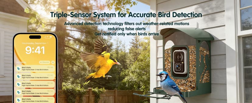 4K Ultra HD Video with Live View,10x Slow Motion,AI Smart Bird Feeder with Camera,2.4G/5G Wi-Fi,Durable Metal,Bird Lover Gift 4K Smart Bird Feeder with Camera,No Subscription,Solar Powered B0FMDP272Y