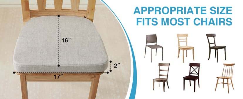 IASEAHK Chair Cushions for Dining Chairs Set of 4, Non Slip Kitchen Chair Pads, 17" x 16" x 2", Indoor Dining Chair Cushions with Ties, D-Shaped Seat Cushions for Kitchen Chairs, Beige