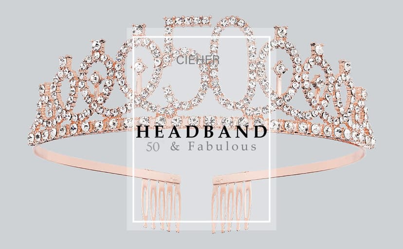 CIEHER 50th Birthday Crown + 50 & Fabulous Sash+Pearl Pin Set, Tiara, 50th Gifts, Decorationsfor Women Friends, Happy Party Favor Supplies