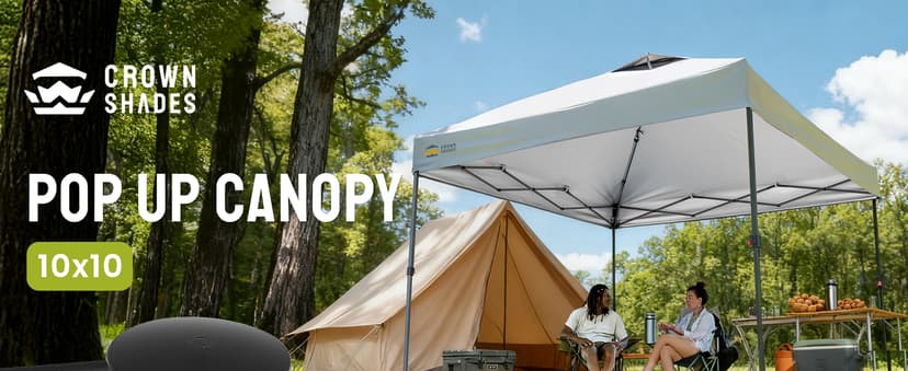 CROWN SHADES 10x10 Pop Up Canopy Tent - Patented Center Lock One Push Instant Outdoor Canopy Beach Tent with STO-N-Go Bag 8 Stakes & 4 Sand Bags,Black