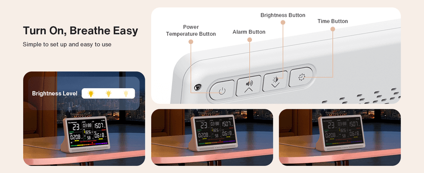 16 in 1 Air Quality Monitor Indoor 7" Large Display 9 AQI+7 Alerts, CO2 Monitor Air Quality Tester for CO2, TVOC, PM2.5 PM1.0 PM10, HCHO Temperature Humidity AQI & Time Air Quality Meter for Home