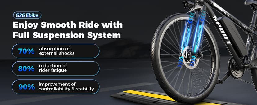 Electric Bike for Adults, 1500W Peak Mountain Ebike with 25 MPH, 65 Miles Range, 7 Speeds, 48V 10Ah Removable Battery 26" Ebike for Commute