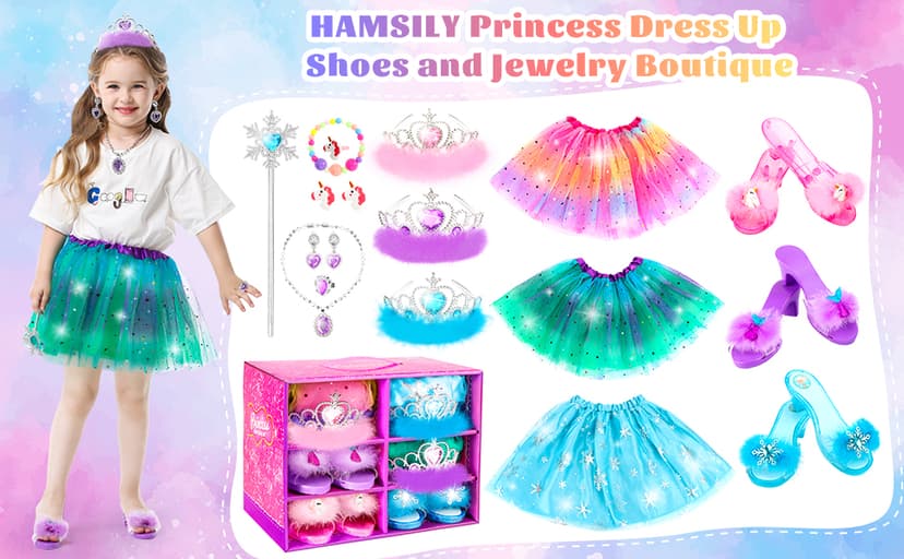 Toddler Dress Up Clothes Shoes Jewelry Set, Princess Costume Include Unicorn Mermaid, Pretend Play for Little Girls Age 3-6 HAMSILY Princess Dress Up for Girl 3 4 5 6 Years Old Birthday Gifts Toys B0B6FTH2HD