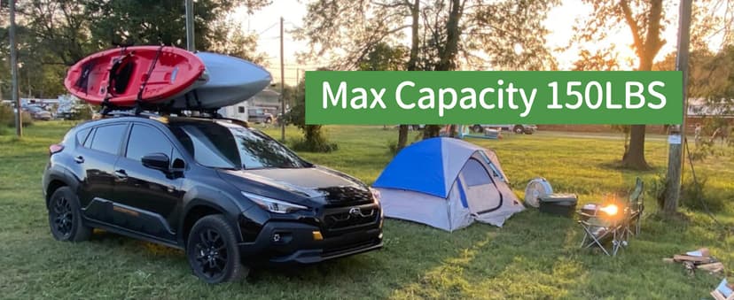 Leader Accessories Folding Kayak Rack 4 PCS/Set J Bar Car Roof Rack for Canoe Surf Board SUP On Roof Top Mount on SUV, Car and Truck Crossbar with 4 pcs Tie Down Straps
