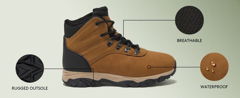 HI-TEC Aspen Mid Waterproof Men's Hiking Boots - Black or Brown, Medium or Wide Lightweight Outdoor Trekking Shoes