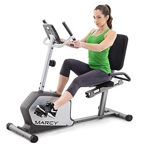 Marcy Recumbent Exercise Bike with Adjustable Seat and 8 Resistance Levels, 300 Pound Capacity NS-1201R
