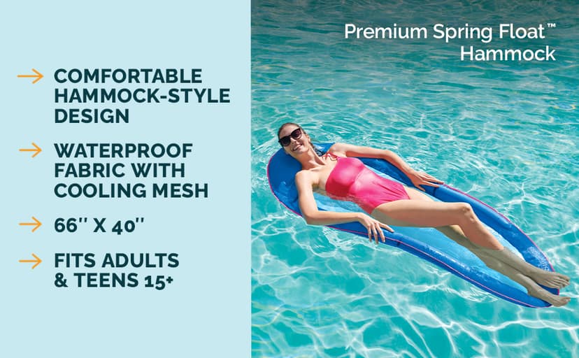SwimWays Spring Float Premium Hammock Pool Lounger, Inflatable Pool Floats Adult with Fast Inflation for Ages 15 & Up, Sky Blue