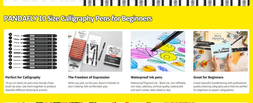 PANDAFLY Calligraphy Pen, 10 Size Calligraphy Pens for Writing, Brush Pens Calligraphy Set for Beginners, Hand Lettering Pen for Art Drawing, Sketching, Scrapbooking