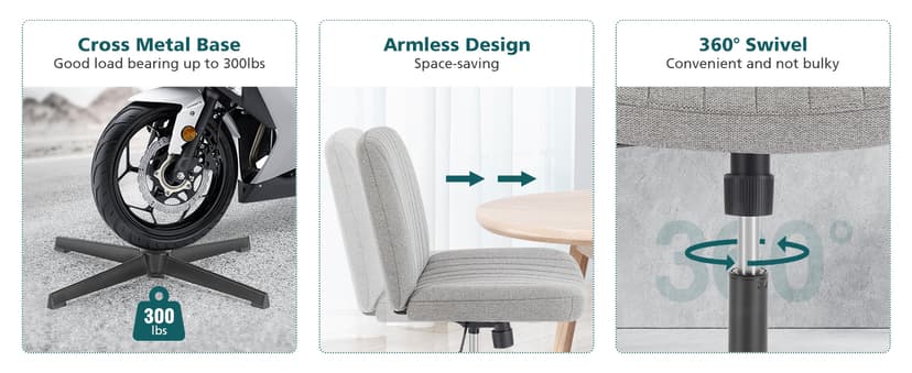 OLIXIS Criss Cross Legged Chairs Armless No Wheels Wide Seat Height Adjustable Swivel Padded Fabric Home Office Desk Seating for Bedroom, Student, Study Room