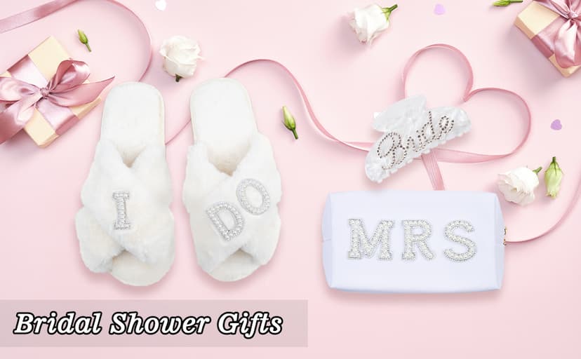 Bride To Be Gift Set - Makeup Bag, Slippers, Robe, Hair Clip - Wedding Gifts