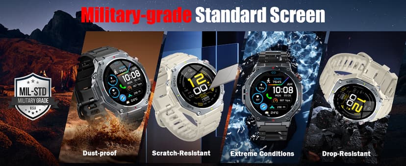 Military Smart Watch for Men Built-in GPS with LED Flashlight Compass, 1.43" AMOLED Display 5ATM Waterproof Fitness Tracker with Heart Rate/Sleep/Blood Pressure, Watches for Android/iPhone, Black