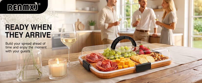 Clear Lid Keeps Food Fresh, Travel Portable Board for Kitchen, Picnic and Party, House Warming Gifts New Home Renmxj Portable Charcuterie Boards with Lid, Cheese, Veggie & Snack Tray B0DCK32SXQ