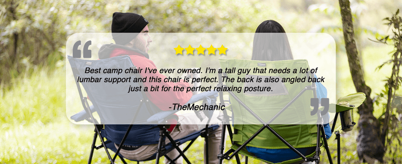 STRONGBACK Elite Folding Camping Lawn Lounge Chair Heavy Duty Camp Outdoor Seat with Lumbar Support and Portable Carry Bag - Black/Grey