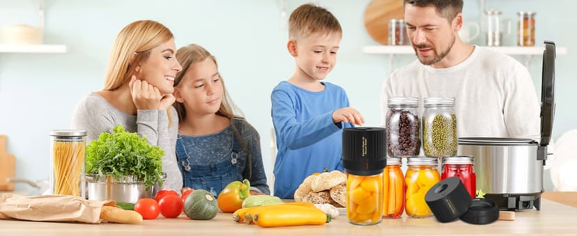 Electric Mason Cordless Vacuum Sealer Kit for Wide-Mouth & Regular-Mouth Mason Jars, for Food Storage and Fermentation, Black