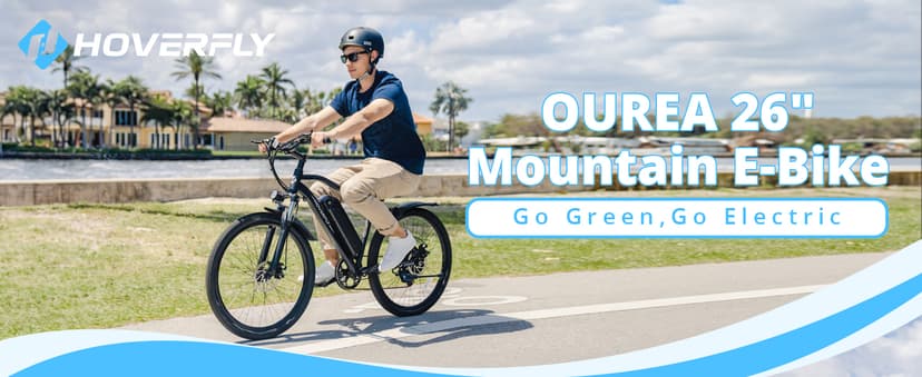 HOVERFLY OUREA 26" Electric Bike for Adults, 750W Peak Motor Mountain Ebike, 20MPH Up to 40 Miles, UL2849 Certified, 7-Speed, Removable Battery, Shock Absorber, Fat Tire Commuter E-Bike