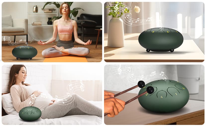 Rain Drum for Outside Garden, 6 Inches 8 Notes Steel Tongue Chakra Drums, Waterproof Meditation Rain Chime, Musical Instruments for Adult Gift with Bag, Music Book, Drum Mallets (Green) B0D9QJNPJ3