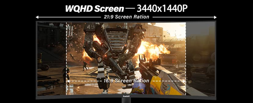 Gawfolk 34 Inch Ultrawide Curved Gaming Monitor, 1500R PC Screen UWQHD 3440x1440, 165hz Curved Computer Screen with FreeSync, Multi-Directional Adjustable Base