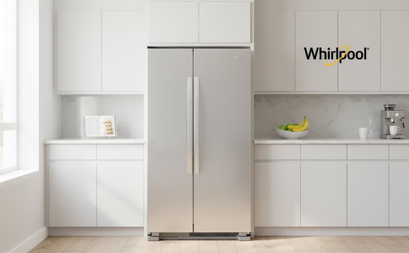 Whirlpool 33 Inch Freestanding Side by Side Refrigerator with 21.72 Cu. Ft. Total Capacity, Adjustable Gallon Door Bins, LED Interior Lighting, Hidden Hinges, Frameless Glass Shelves, Stainless Steel