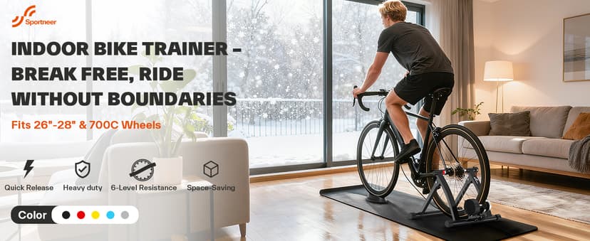 Sportneer Bike Trainer - Magnetic Stationary Bike Stand for 26-28" & 700C Wheels - Adjustable 6 Level Resistance Bike Trainer Stand for Indoor Riding with Quick Release Lever & Front Wheel Riser Block