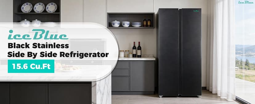 Iceblue 15.6 Cu.Ft. Side-by-side Refrigerators, 33" Full Size Refrigerator, Zoning Temperature Control Beverage Refrigerator with Freezer, Frost Free Beverage Fridge - Black Stainless Steel