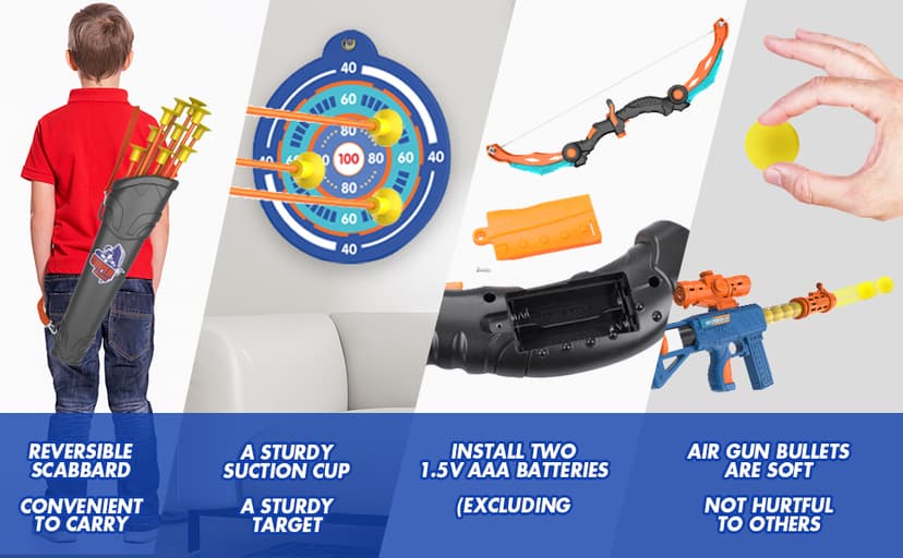 KKONES Kids Bow and Arrow Set, 2 in 1 Shooting Game with LED Light Up Archery Toy, Foam Balls, Suction Cup Arrows, Target, Quiver, Indoor Outdoor Toys for Kids Boys Girls Gifts