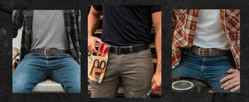 CHAOREN Work Belts for Men Heavy Duty - 1.5" Full Grain Leather Belt Casual - Fully Adjustable, Double Prong