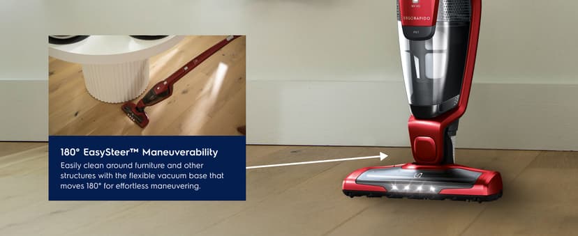 Electrolux Ergorapido Pet Cordless 2-in-1 Vacuum Cleaner with Motorized Pet Nozzle for Easy Pet Hair Removal, 48-Minute Run Time, 2 Power Modes, Chili Red