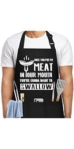 NLUS 2 Pack Kitchen Cooking Aprons, Adjustable Bib Soft Chef Apron with 2 Pockets for Men Women(Black/Brown Stripes) B08F79GXXM