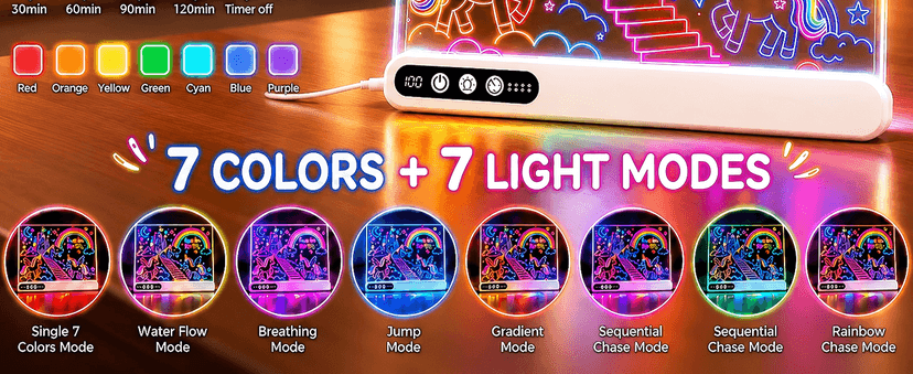 Led Drawing Board with 14 Light Effects,16" Rechargeable Glow Doodle Led Note Board with Colorful Markers,Neon Art Dry Erase Doodle Glow Drawing Tablet,Chritmas Birthday Festival Gifts for Kid (White) B0H1HPZ583