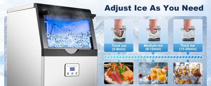90LBS/24H Commercial Ice Maker Machine, Undercounter or Freestanding Stainless Steel Ice Machine with 25LBS Storage, 32 Cubes/Cycle, Self-Cleaning & Quiet Operation for Home, Bar, Restaurant