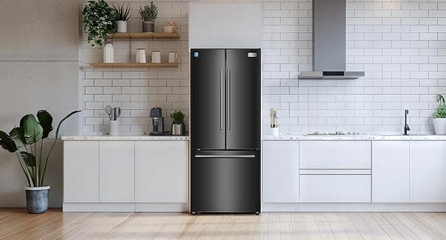 BLACK+DECKER 16 Cu. Ft. French Door Refrigerator with Built-in Ice Maker, Full Size Refrigerator with Bottom Mount Freezer Drawer, Frost Free, ENERGY STAR certified, BRF1600GIMB, Black