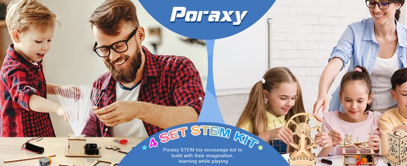 Poraxy 4 in 1 STEM Kits for Kids Age 8-10, Science STEM Projects for Kids 8-12, 3D Puzzles, Educational Craft Building Toys 8-13, Christmas Birthday Gifts for Girls Boys 6 7 8 9 10 11 12 13 Year Old