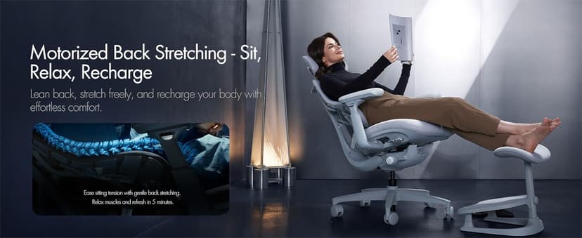 LiberNovo Dynamic Ergonomic Desk Chair + StepSync Footrest Bundle - Comfy Home Office Chair with Adaptive Lumbar Support, 160° Recline & Built-in Spine Stretch, Black+48cm