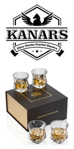 KANARS Old Fashioned Whiskey Glasses with Luxury Box - 10 Oz Rocks Barware For Scotch, Bourbon, Liquor and Cocktail Drinks - Set of 4 - Men Gift