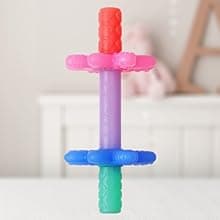 Itzy Ritzy Teensy Tube Teether – Textured Hollow Baby Teething Tube That Reaches Front Teeth & Back Molars, Made of Soft Silicone (Pink Rainbow)