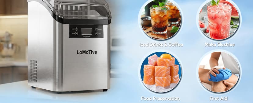 Countertop Ice Maker, 45Lbs/Day Clear Ice Cube Maker with Self-Priming Water Supply, 24 Cubes Ready in 13 Mins, 6 Ice Thickness Levels, Stainless Steel Ice Maker Machine for Home Kitchen Office Bar