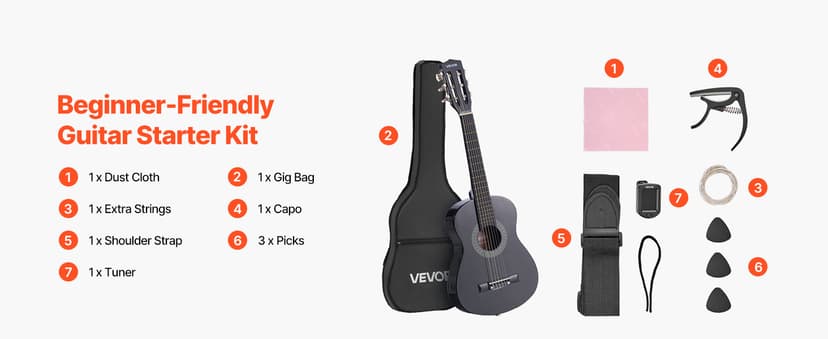 VEVOR Acoustic Guitar, Classical Guitar Starter Kit for Beginners, with Nylon Strings, Basswood Guitar, for Kids Adults Girls Boys Students