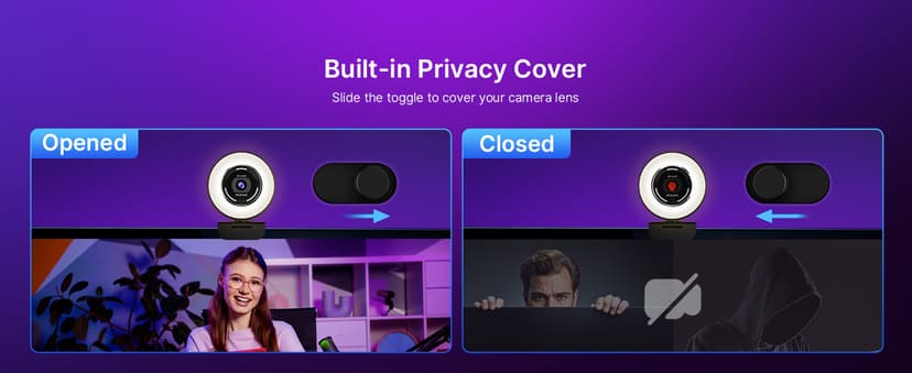 NexiGo N680E Pro 4K Webcam with Ring Light, PDAF Autofocus, 1080p 60FPS, Dual Noise-Canceling Mics, Privacy Shutter, USB Plug-and-Play for Zoom, Teams, Twitch, Google Meet