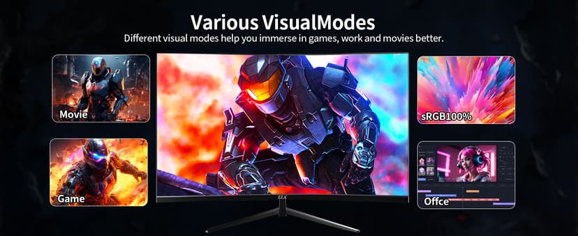 ZZA 32 Inch Curved Monitor 4K, 60HZ UHD (3840 * 2160P) 3000R VA Panel, Gaming Monitor with AMD Freesync, 100% sRGB HDR10 Wall Mountable (HDMI 2.0/DP 1.4 * 2)