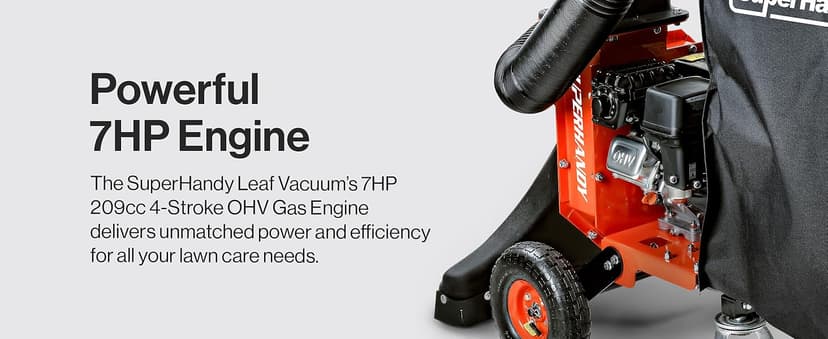 SuperHandy Leaf Vacuum & Wood Chipper – 7HP 209cc Gas Engine, 10:1 Mulch Ratio, 6-Bushel Collection Bag, 13.4" Impeller, Walk-Behind Vacuum Mulcher with Castor Wheels for Lawn & Yard Cleanup