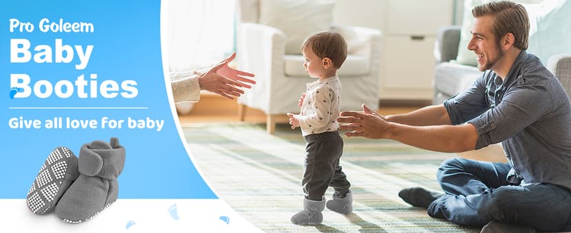 Pro Goleem Fleece Baby Booties, Warm Cozy Baby Slippers, Stay On Sock Shoes, Easy to Put on, Unisex Baby Gifts, Soft Non-Slip Adjustable Newborn Boots for Boys and Girls