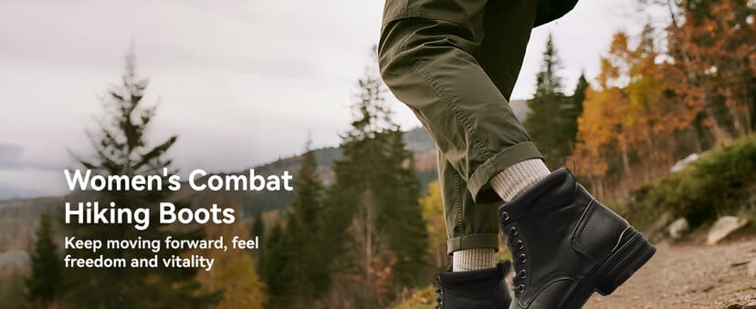 ANJOUFEMME Combat Hiking Boots for Women- Lace up Ankle Work Boots Lightweight Casual Winter Shoes for Backpacking Trekking Walking