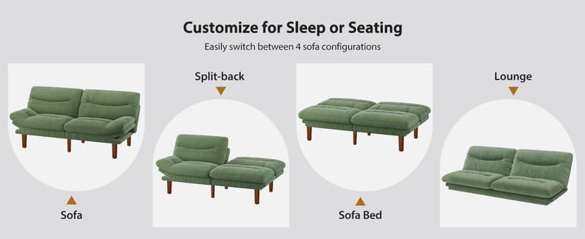 Pipishell 75" Futon Sofa Bed, Convertible Corduroy Space-Saver Couch with Adjustable Back & Armrests, Recliner Sleeper for Small Apartments, Office, Guest Room (Green) | Space-saver