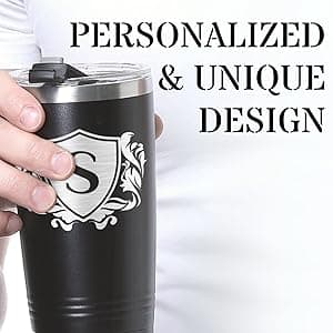 Onebttl Onebttl Personalized Gifts for Men with Initials, Monogrammed Travel Tumbler for Him, Custom Coffee Cups, Unique Birthday Christmas Gifts for Men who Have Everything, Black, 20oz, J