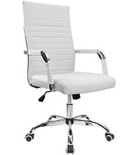 Furmax Ergonomic Office Desk Chair, Executive Ribbed Mid-Back PU Leather Conference Room Chair Adjustable Swivel Chair with Arms (1, White)