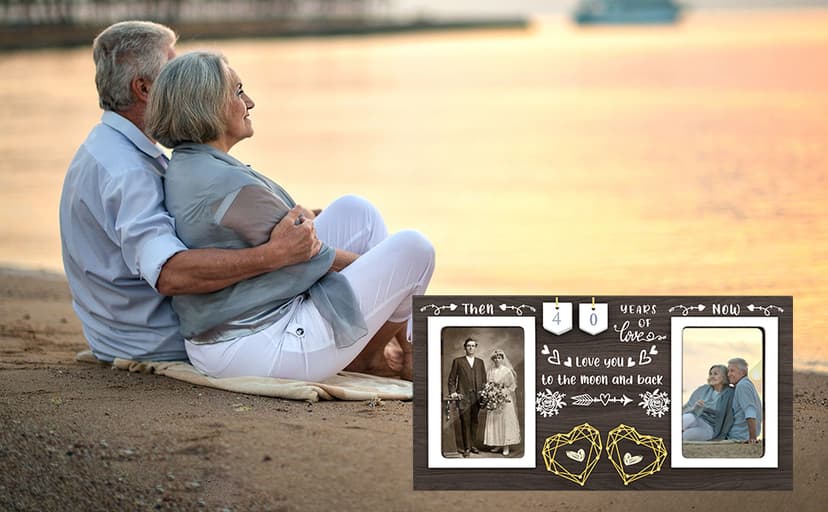 Then & Now Anniversary Picture Frame - 1-99 Years Anniversary Wedding Gift for Couple, Engagement Bridal Shower Gifts for Couples Wood Photo Frame Holds 2 4x6 Inches Photos