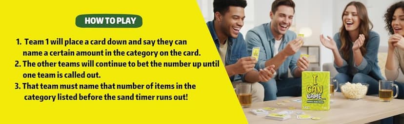 I Can Name... | Fast-Paced Family Party Game of Bidding & Brainpower | Hilarious Card Game Night, Party Game for Teens, and Adults, for Groups and Gatherings | 325 Fun Challenge Cards
