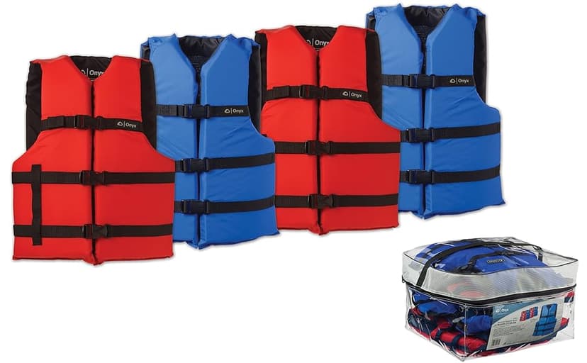 Onyx General Purpose Life Vest, Adult Universal (4-Pack),Red - Blue,30-52-Inch Chest, persons over 90-Pounds., universal